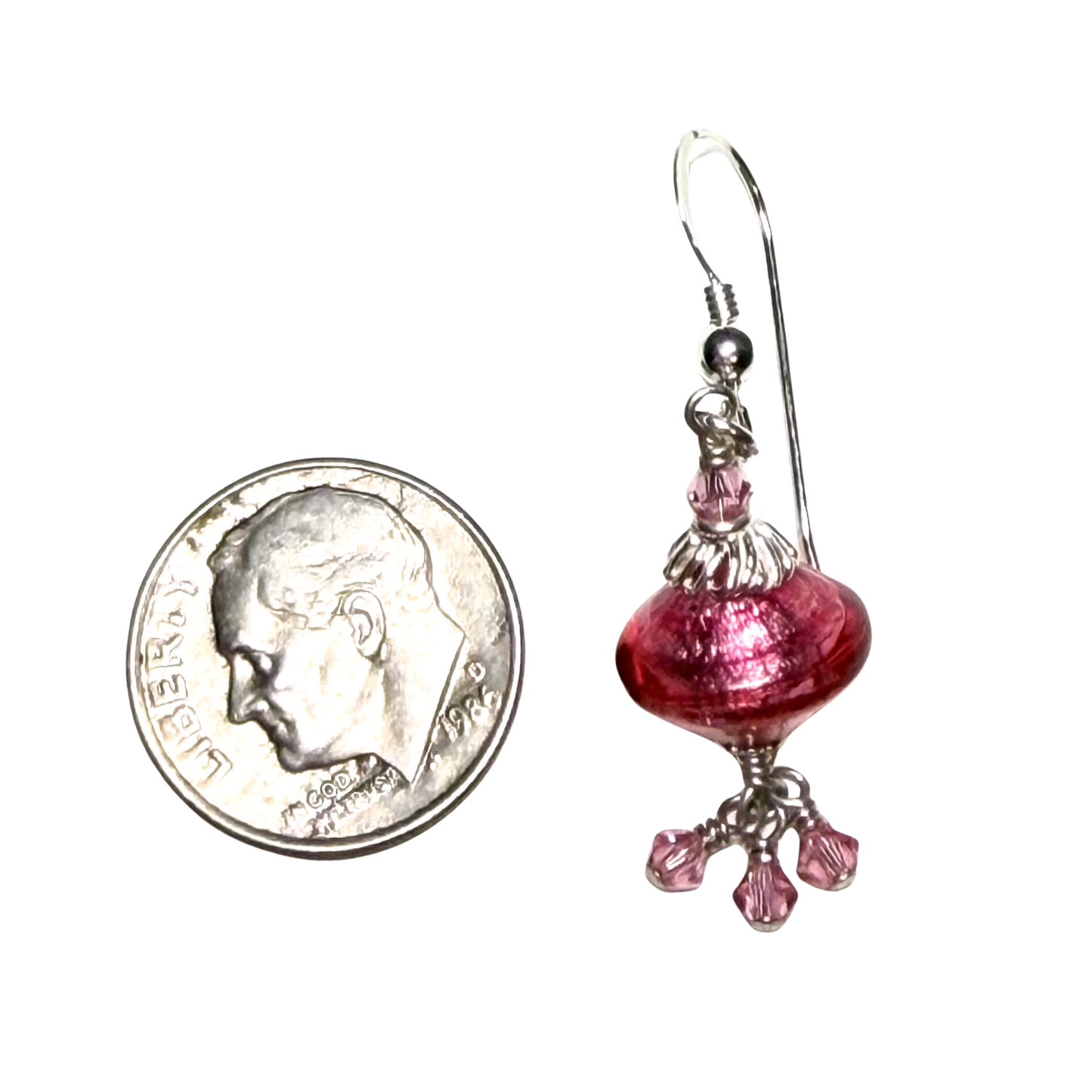 Murano Glass Pink Cluster Sterling Silver Earrings