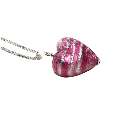 Murano Glass Pink Silver Puffy Heart Pendant