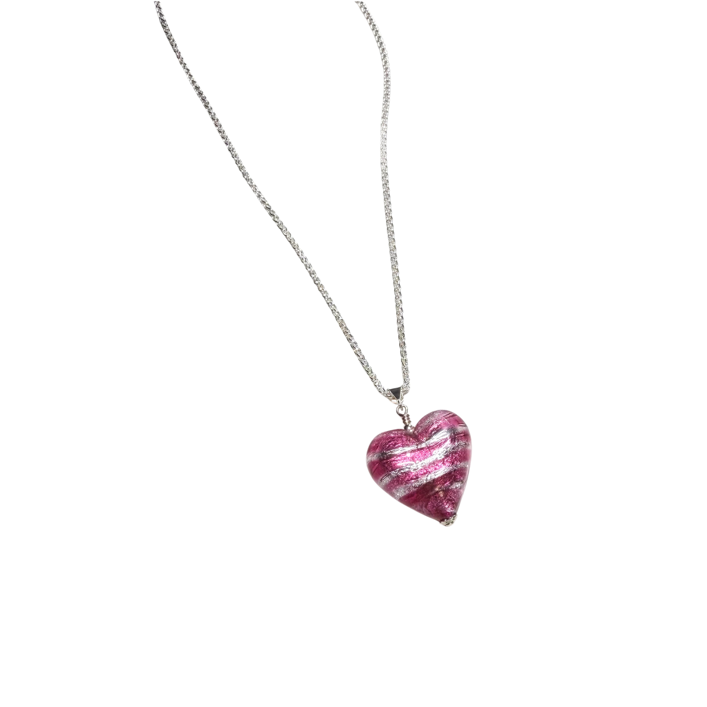 Murano Glass Pink Silver Puffy Heart Pendant