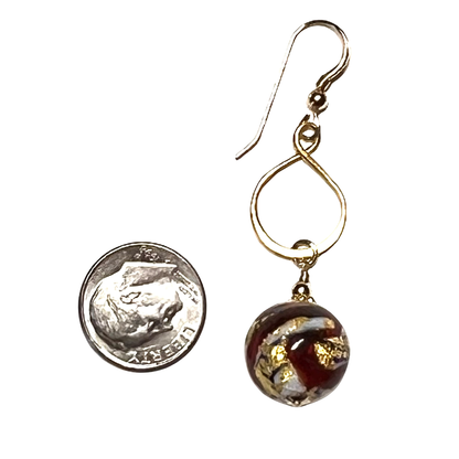 Handmade Murano Glass Red and Blue Ball Drop Gold Earrings