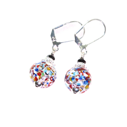 Murano Glass Colorful Klimt Ball Sterling Silver Earrings