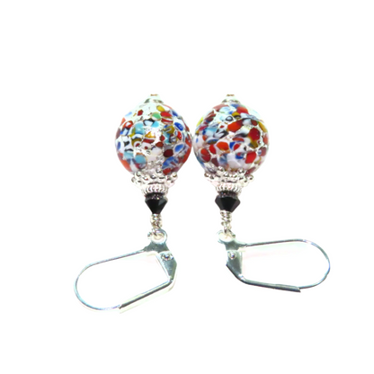 Murano Glass Colorful Klimt Ball Sterling Silver Earrings