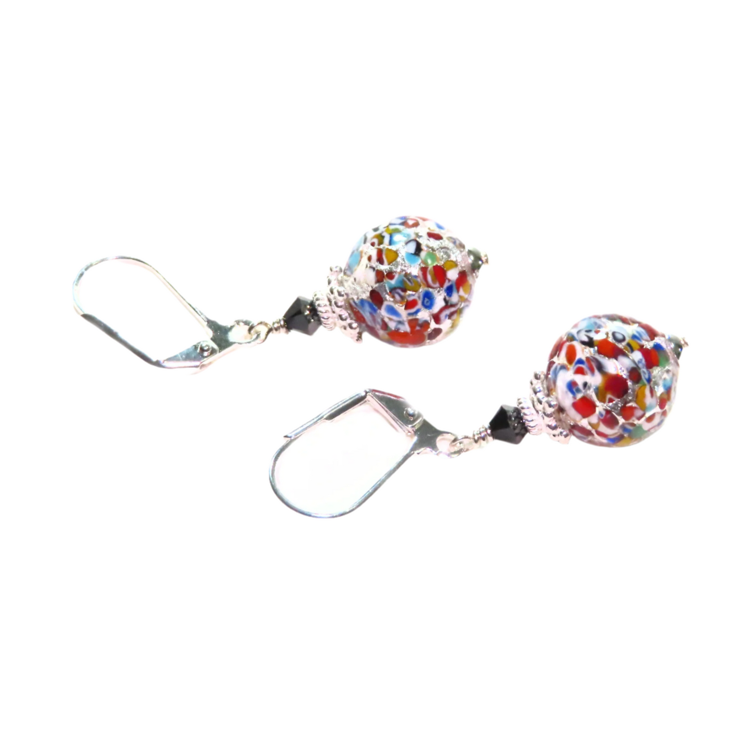 Murano Glass Colorful Klimt Ball Sterling Silver Earrings