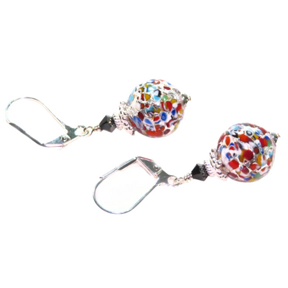 Murano Glass Colorful Klimt Ball Sterling Silver Earrings