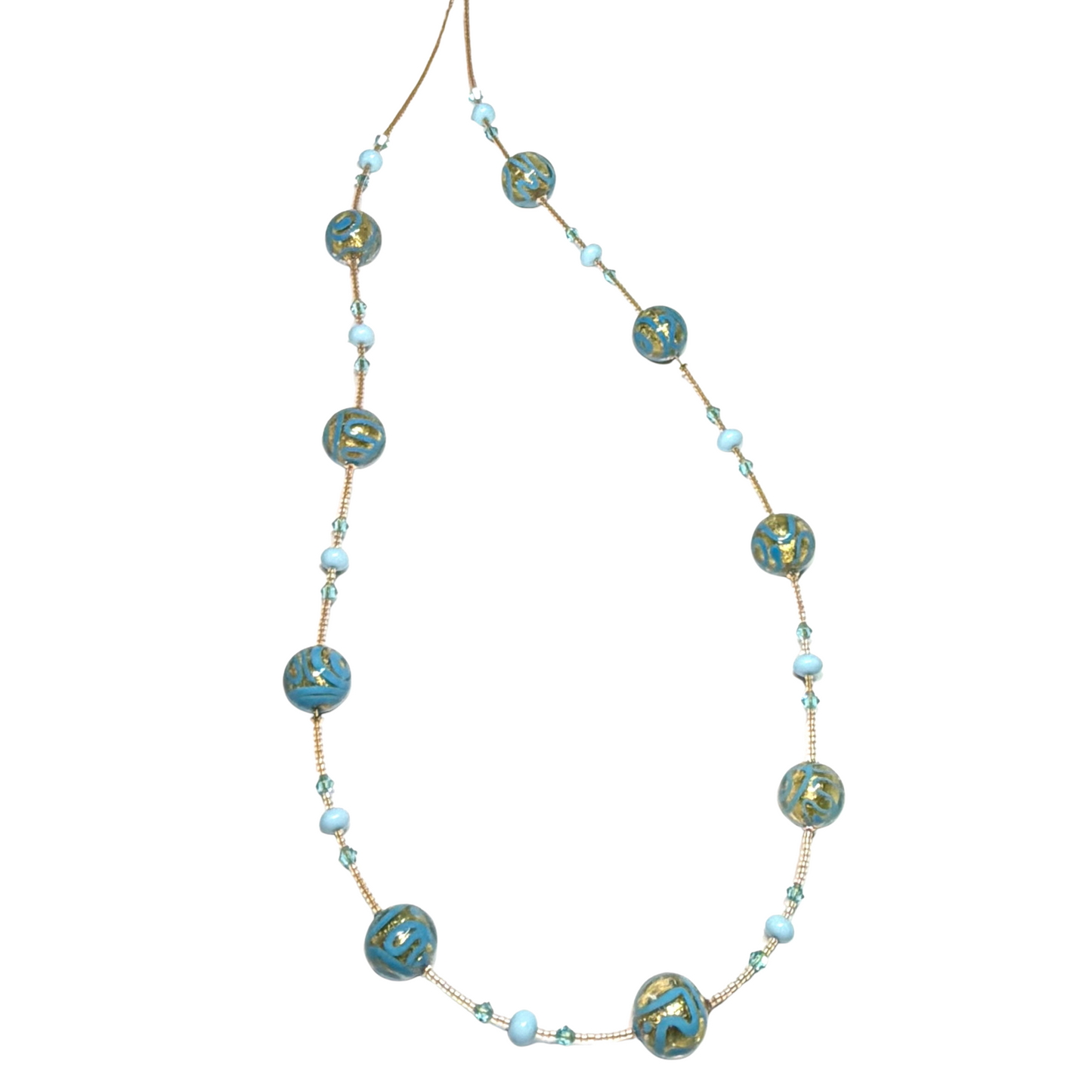 Long Murano Glass Medusa Turquoise Ball Gold Necklace