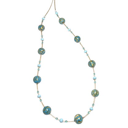 Long Murano Glass Medusa Turquoise Ball Gold Necklace