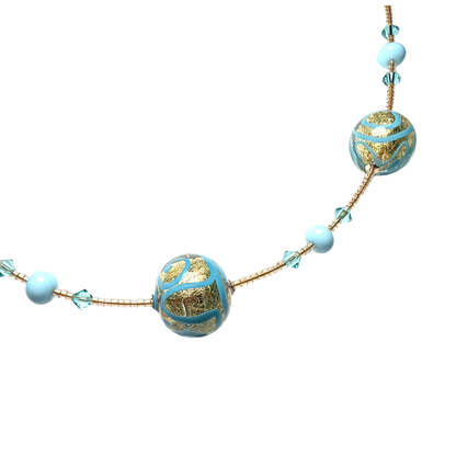 Long Murano Glass Medusa Turquoise Ball Gold Necklace
