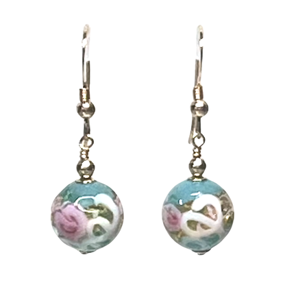 Italian Murano Turquoise Rose Gold Earrings