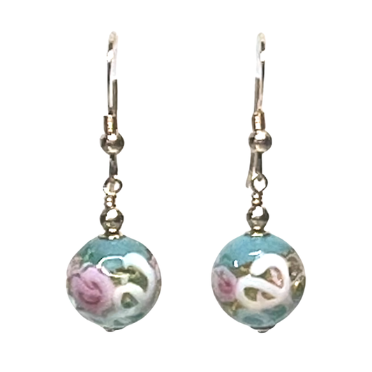 Italian Murano Turquoise Rose Gold Earrings
