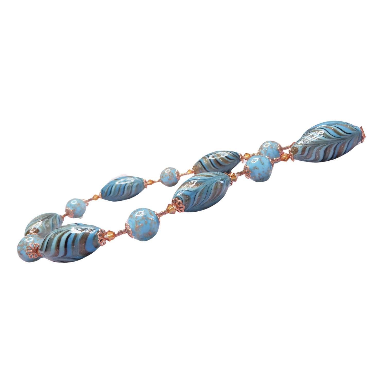 Italian Murano Glass Turquoise Copper Beaded Necklace