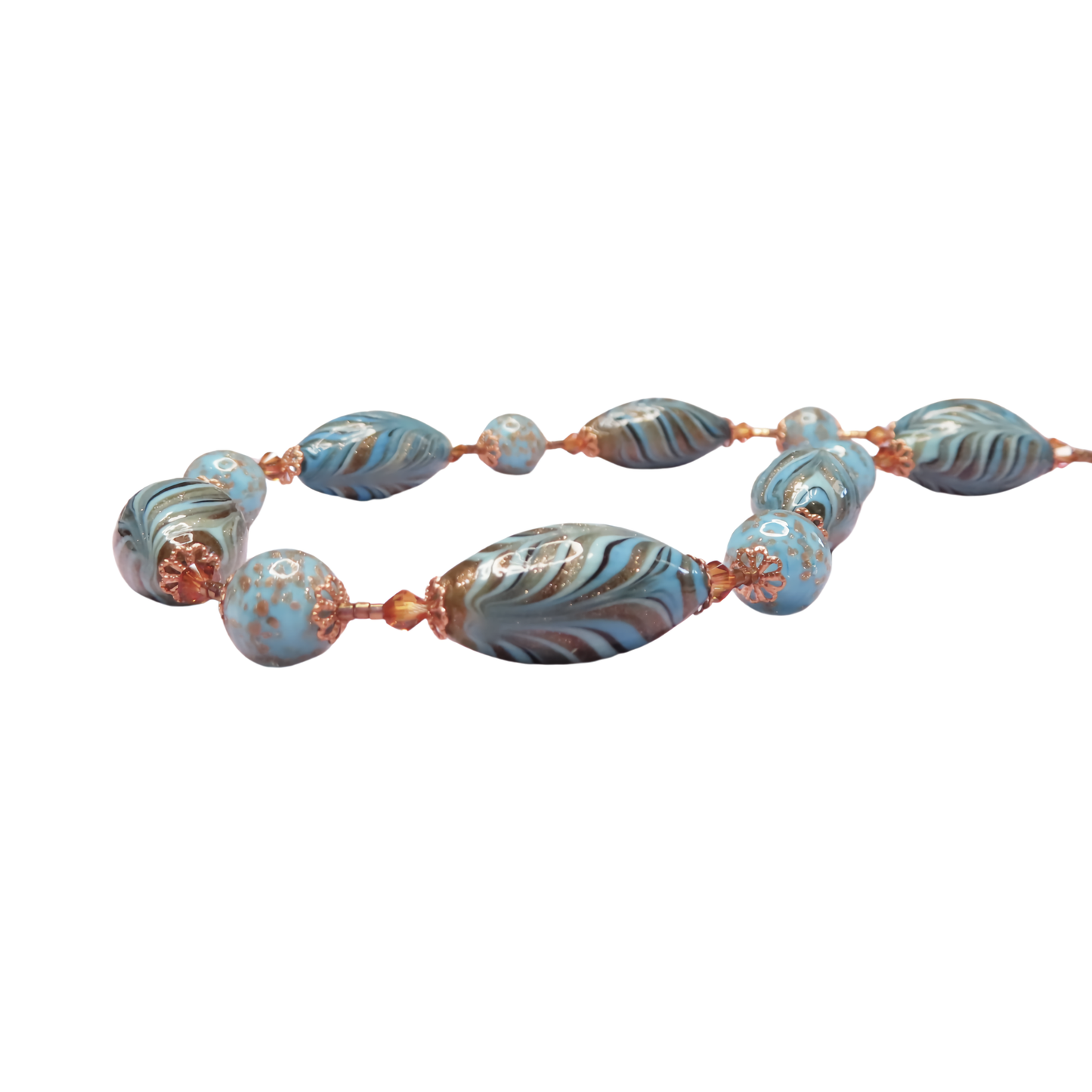 Italian Murano Glass Turquoise Copper Beaded Necklace