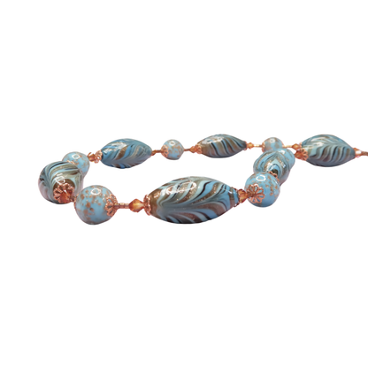 Italian Murano Glass Turquoise Copper Beaded Necklace