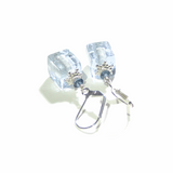 Murano Glass Alexandrite Blue Cube Silver Earrings - JKC Murano