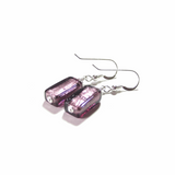 Murano Glass Amethyst Rectangle Silver Earrings, Leverback Earrings - JKC Murano