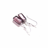 Murano Glass Amethyst Rectangle Silver Earrings, Leverback Earrings - JKC Murano