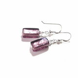 Murano Glass Amethyst Rectangle Silver Earrings, Leverback Earrings - JKC Murano