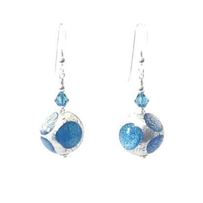 Murano Glass Aqua Blue Dot Ball Silver Earrings - JKC Murano