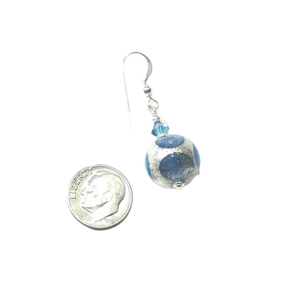 Murano Glass Aqua Blue Dot Ball Silver Earrings - JKC Murano