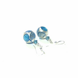 Murano Glass Aqua Blue Dot Ball Silver Earrings - JKC Murano