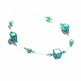 Murano Glass Aqua Cube Gold Necklace, Illusion Necklace - JKC Murano