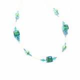 Murano Glass Aqua Cube Gold Necklace, Illusion Necklace - JKC Murano