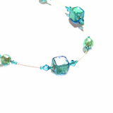 Murano Glass Aqua Cube Gold Necklace, Illusion Necklace - JKC Murano