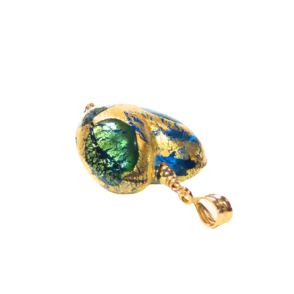 Murano Glass Green Dot Gold Heart Pendant