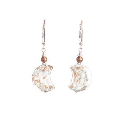Murano Glass Aquamarine Copper Moon Silver Earrings - JKC Murano
