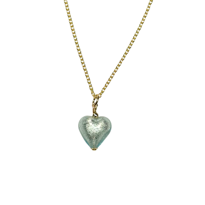 Murano glass 4mm aquamarine heart pendant with gold vermeil chain