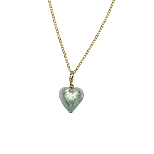 Murano glass 4mm aquamarine heart pendant with gold vermeil chain