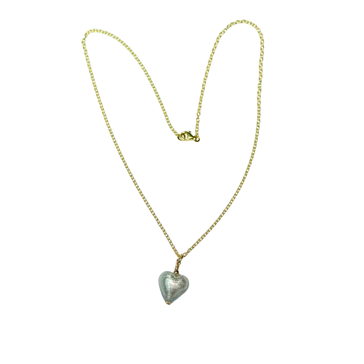 Murano Glass Small Aquamarine Heart Gold Pendant Necklace