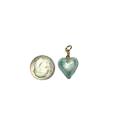 Murano Glass Small Aquamarine Heart Gold Pendant Necklace