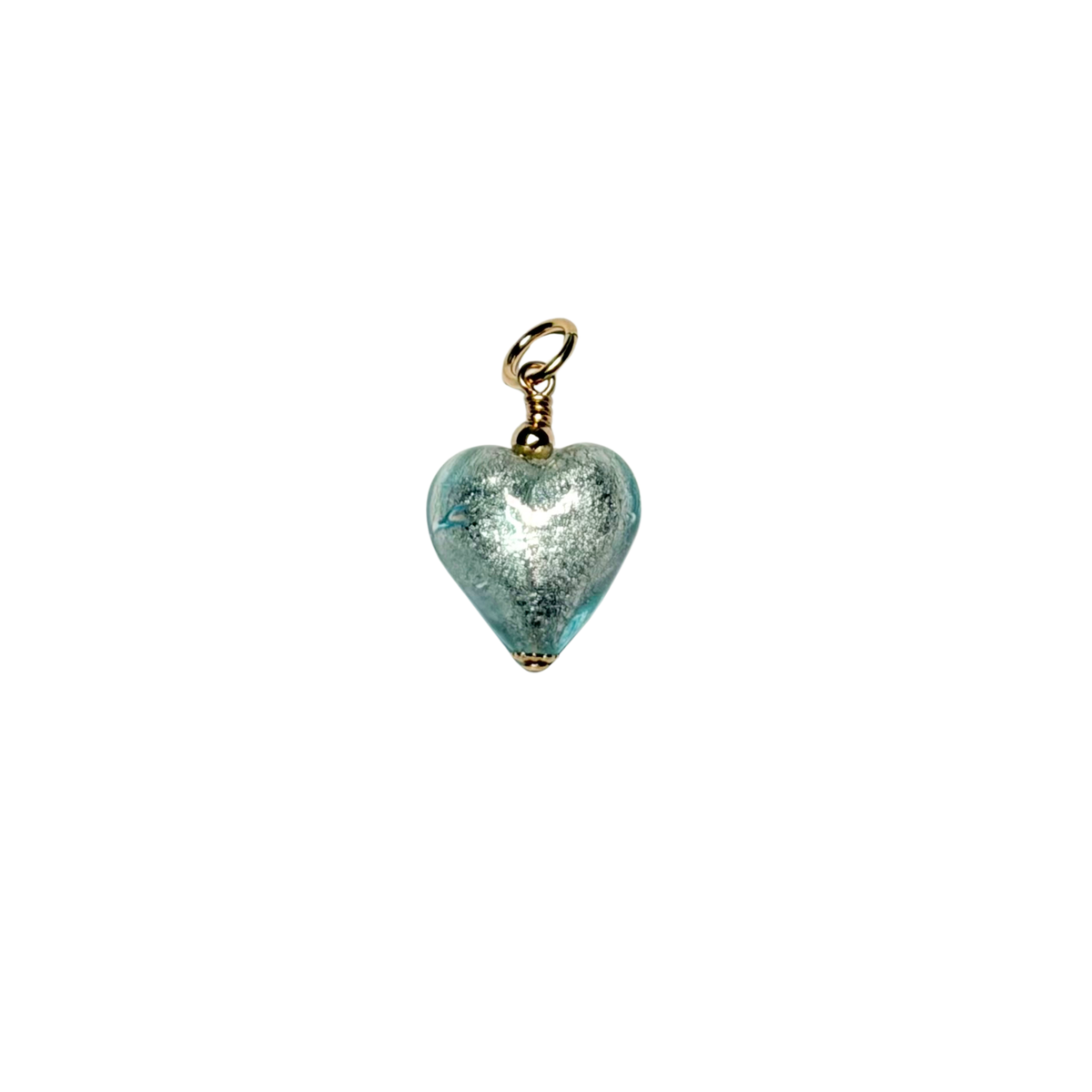 Murano Glass Small Aquamarine Heart Gold Pendant Necklace