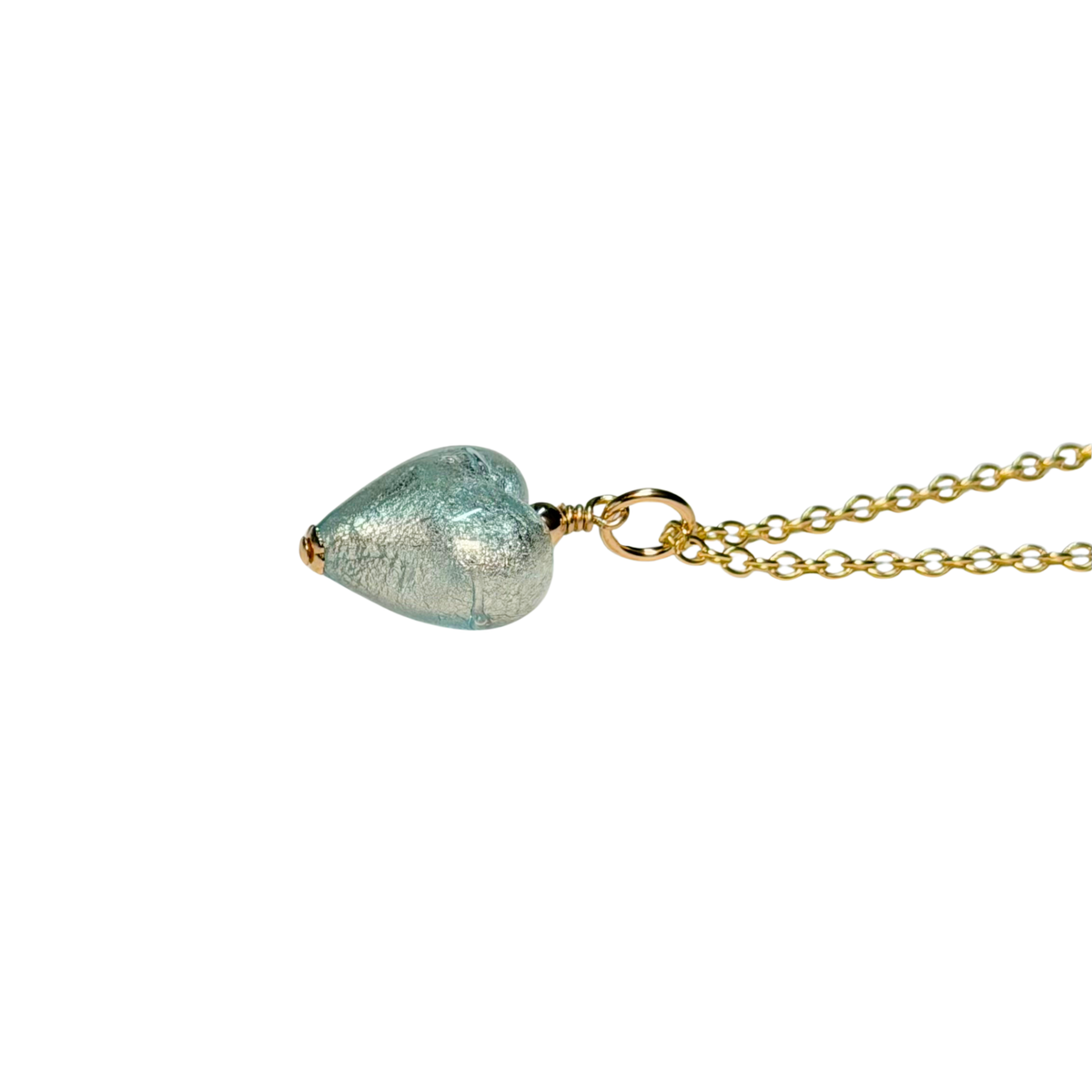 Murano Glass Small Aquamarine Heart Gold Pendant Necklace