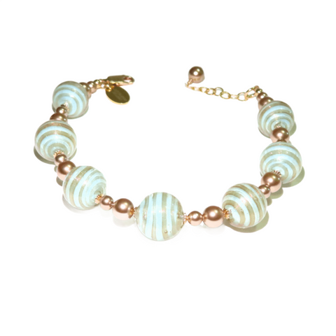 Murano Glass Aquamarine Bronze Gold Bracelet