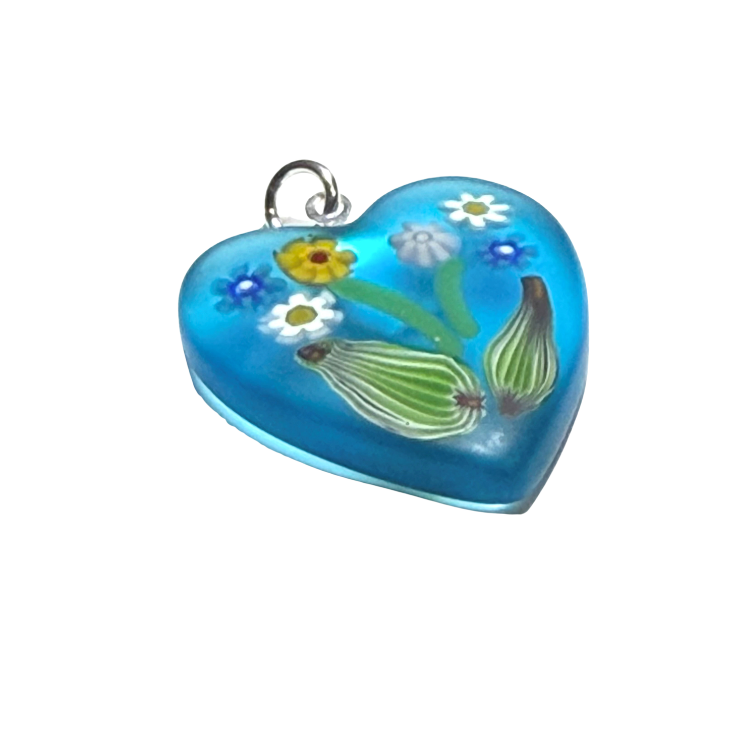 Collier avec pendentif cœur Murano Aqua Millefiori Bouquet de fleurs