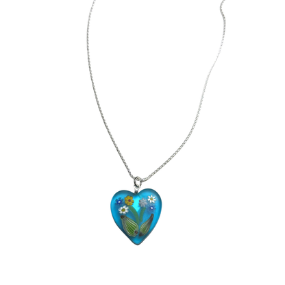 Collier avec pendentif cœur Murano Aqua Millefiori Bouquet de fleurs