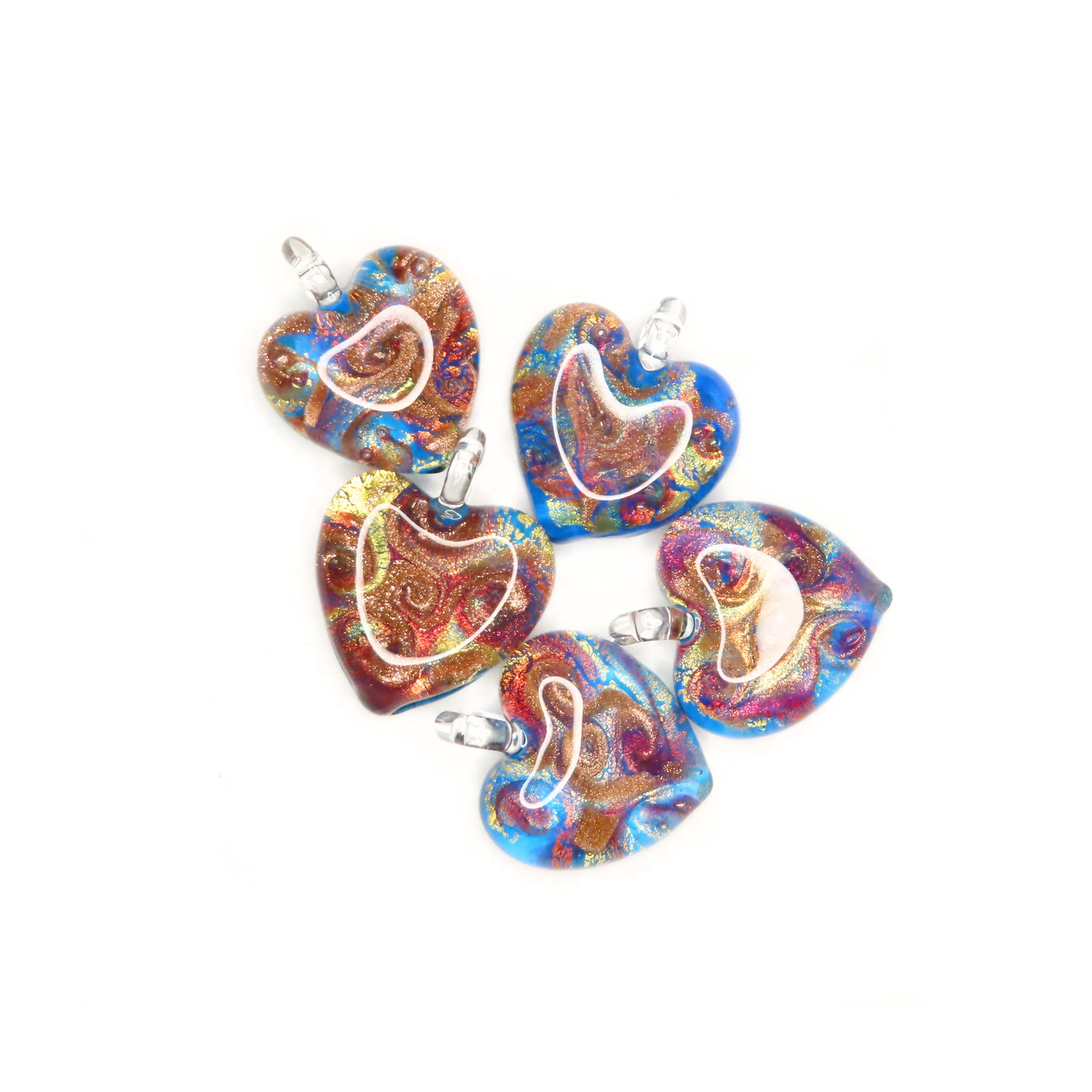 Murano Glass Colorful Aqua Swirl Heart Pendant Necklace