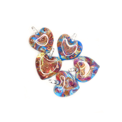 Murano Glass Colorful Aqua Swirl Heart Pendant Necklace