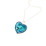 Murano Glass Colorful Aqua Swirl Heart Pendant Necklace