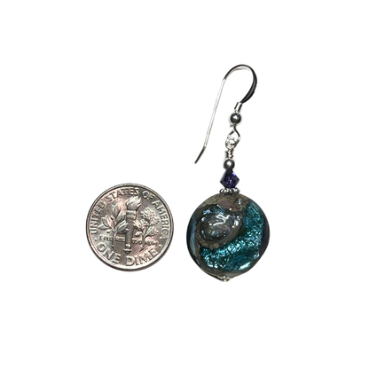 Murano Aqua Cyclone Disc Silver Earrings