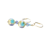 Murano Glass Aqua Plum Ball Gold Earrings - JKC Murano