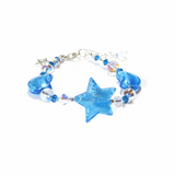 Murano Glass Aqua Star Moon Silver Adjustable Beaded Bracelet - JKC Murano