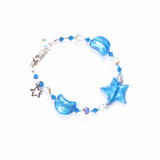 Murano Glass Aqua Star Moon Silver Adjustable Beaded Bracelet - JKC Murano