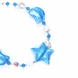 Murano Glass Aqua Star Moon Silver Adjustable Beaded Bracelet - JKC Murano