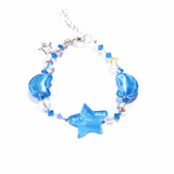 Murano Glass Aqua Star Moon Silver Adjustable Beaded Bracelet - JKC Murano