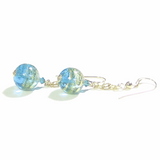 Murano Glass Aqua Ball Dangle Gold Earrings, leverback Earrings - JKC Murano