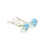 Murano Glass Aqua Ball Dangle Gold Earrings, leverback Earrings - JKC Murano