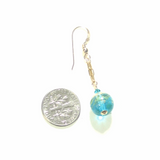 Murano Glass Aqua Ball Dangle Gold Earrings, leverback Earrings - JKC Murano