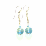 Murano Glass Aqua Ball Dangle Gold Earrings, leverback Earrings - JKC Murano